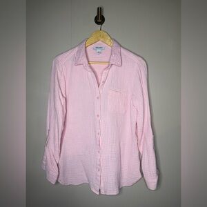 Nine West Pink Cotton Waffle Long Sleeve Button Down M